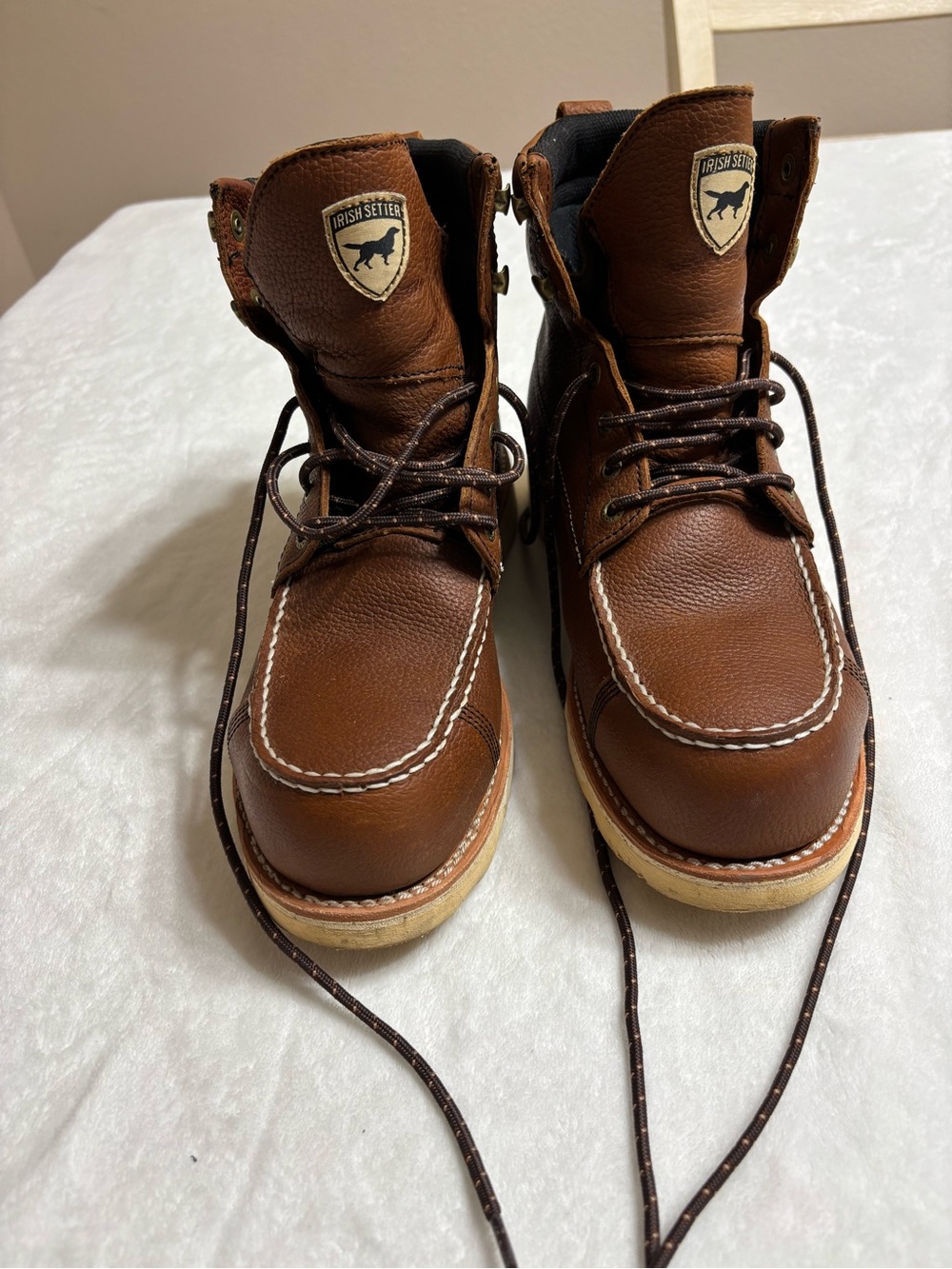 Irish Setter Chestnut Brown Leather Moc-Toe Lace-Up Work Boots missing insoles